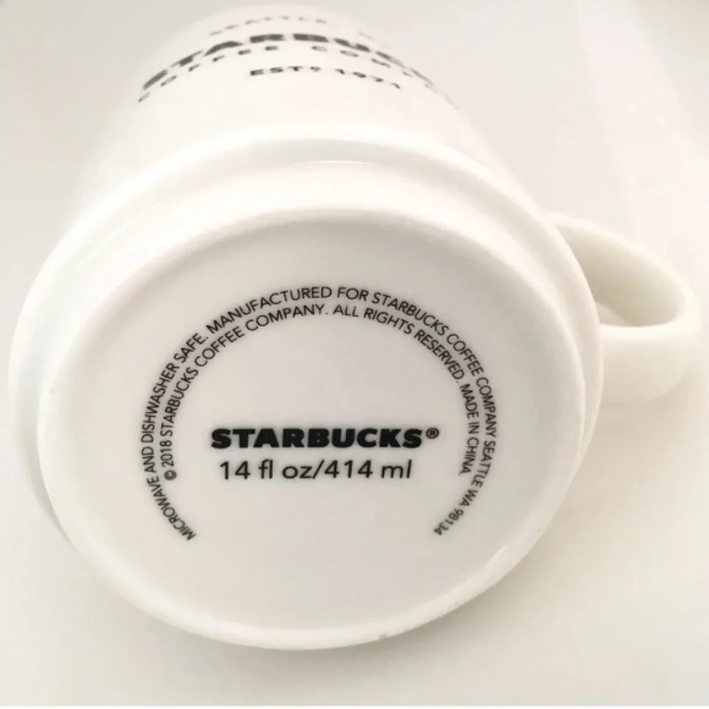 Starbucks Seattle WA 14 oz White Ceramic Coffee Mug Est 1971 Cup 414 ml Classic